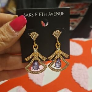Saks Fifth Avenue Gold and Lavender Crystal Earrings